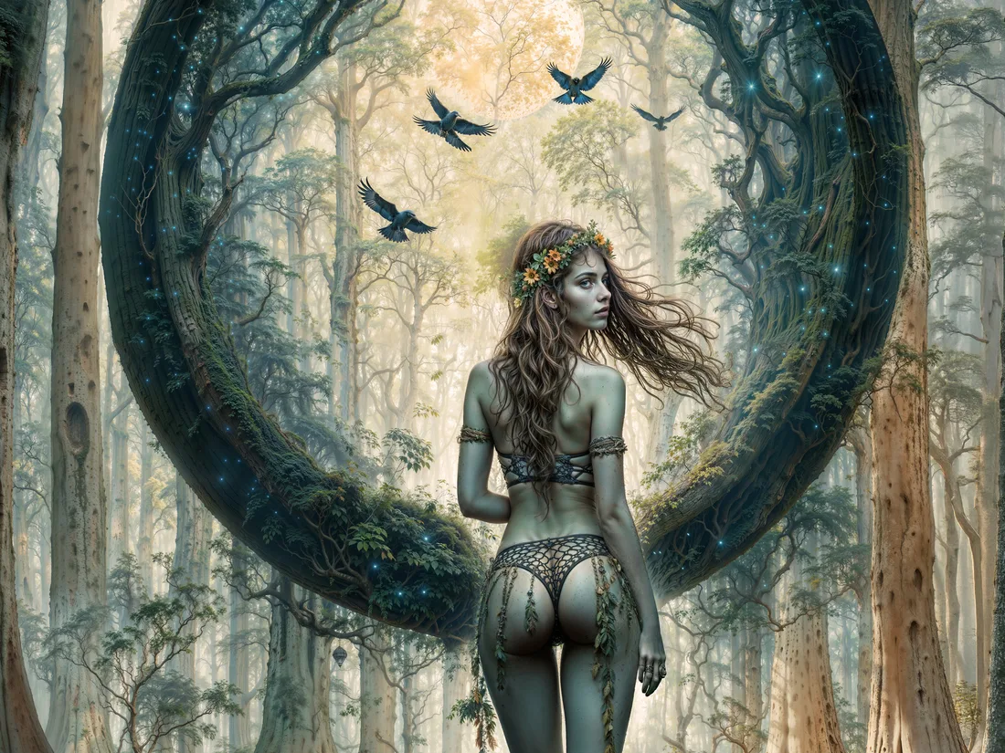 Colourful visionary tapestry artwork with a central figure and circular forms.